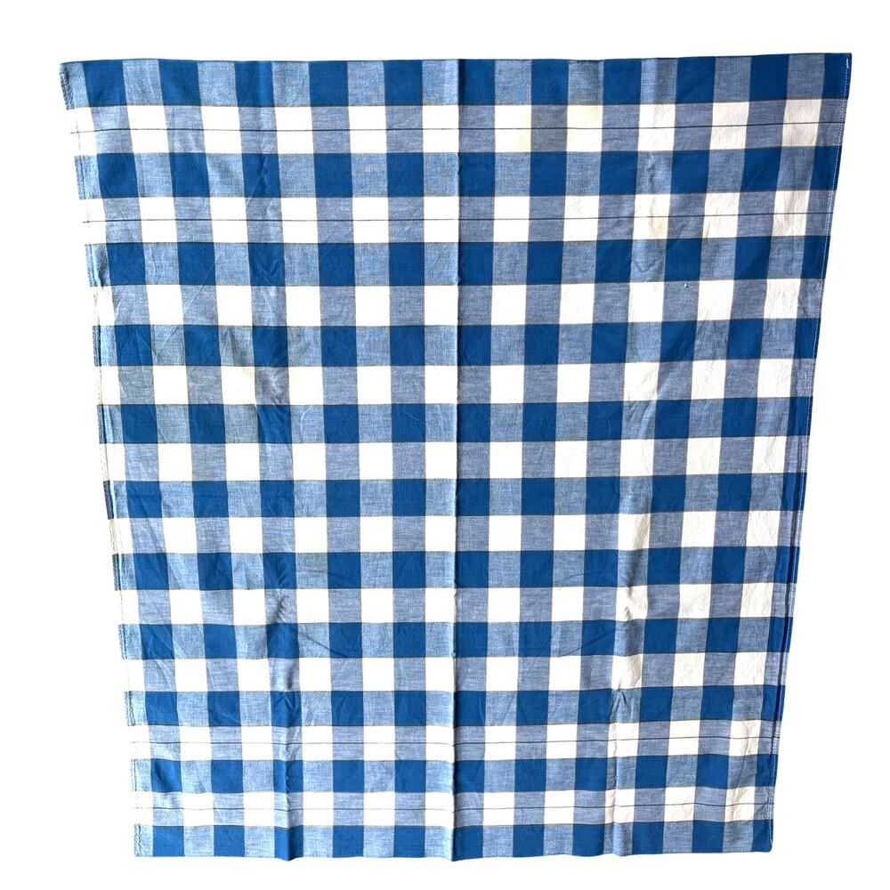 Farmhouse Tablecloth table topper homespun cotton blue & white plaid w/ FLAWS